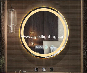 China Vestido llevado de aluminio del hotel de la lámpara del espejo del cuarto de baño del cuarto de baño del espejo de aluminio del espacio ligero elegante redondo de la aleación y componer el espejo proveedor