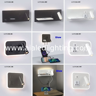 Lámpara de pared de lectura multifuncional para hoteles, villas y apartamentos, con conector USB tipo-C para cargador inalámbrico, luz de cama, luz de dormitorio proveedor