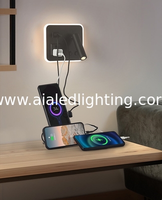 Lámpara de pared de lectura multifuncional para hoteles, villas y apartamentos, con conector USB tipo-C para cargador inalámbrico, luz de cama, luz de dormitorio proveedor
