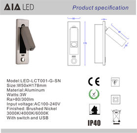Luz interior de la pared de la cabecera del usb LED de la luz de la pared de la lectura del usb/lámpara de pared interior de la cama para el hotel proveedor