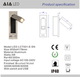 El hotel llevado moderno/usb de la luz de la lectura de la luz de la pared de la cabecera/de la pared llevó la luz de la lectura del cabecero para el hotel proveedor