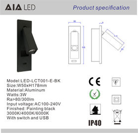 Luz flexible llevada moderna de la lectura de la cama de la luz de la lectura del brazo USB/de la luz de la pared del cabecero para el hotel proveedor