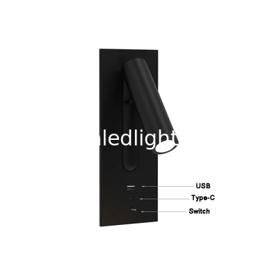 USB tipo-C 3W luz de pared de lectura de la cama lámparas de pared de la cabecera de la cama lámparas de pared de hotel villa cama lámparas de pared lámpara giratoria